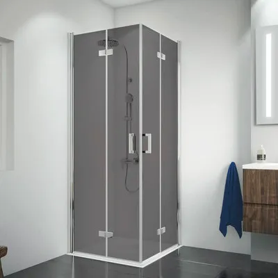 Produktbild von Eckeinsteig Drehfalttür Breuer Panorama 90x90 cm Nachbildung Grau Profilfarbe chrom