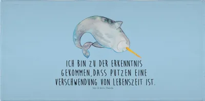 Produktbild von Mr. & Mrs. Panda Handtuch Narwal - Blau Pastell - Geschenk, Wal, kleines, Aufräumen, Hausfrau, 50x100, Händehandtuch, Putzen, Kinderzimmer, Meer, Flauschtuch