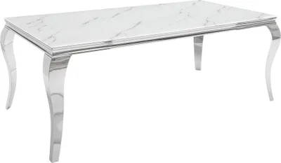 Produktbild von riess-ambiente Design Esstisch MODERN BAROCK 200cm weiß chrom Glasplatte Marmor Edelstahlbeine Esszimmertisch Konferenztisch Tisch