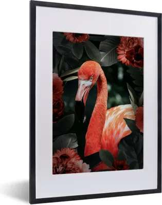 Produktbild von MuchoWow® MuchoWow® Gerahmtes Poster Flamingo - Rot - Blume 30x40 cm - Poster mit zchwarzem Bilderrahmen - Wandposter Schlafzimmer