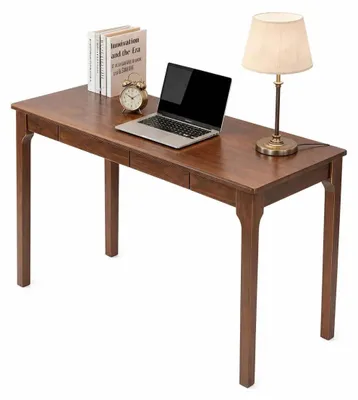 Produktbild von Massivholz-Schreibtisch mit Schubladen Stehschreibtisch im Mid-Century-Modern-Stil Walnuss
