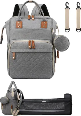 Obrázek produktu pro ASKSA Přebalovací taška batoh Přenosná cestovní přebalovací taška se skládací postýlkou Baby Cot Backpack , Grey