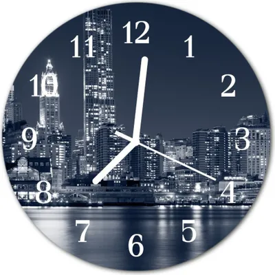 Produktbild von Glasuhr Wanduhr Küchenuhr Echt-Glas 30fi cm Skyline schwarz-weiß