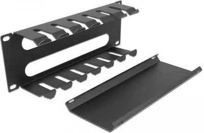 Produktbild von DeLOCK 10″ Kabelmanagement Rangierpanel mit 2 Öffnungen 1 HE schwarz, Kabelmanagementtafel, Metall, Schwarz, 1 Stück(e)