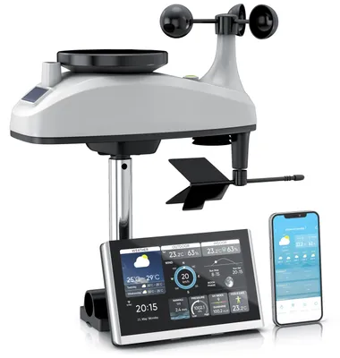 Produktbild von Brandson Wetterstation Funk mit Außensensor & Farbdisplay, Funkwetterstation, 7in1, WLAN, WiFi App Steuerung Tuya Smart Life, Temperatur, Luftfeuchtigkeit, Luftdruck, Wetterprognose