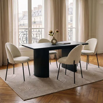 Produktbild von Essgruppe GUARDA Set mit 4 Stühlen und Tisch 160x75 cm, Schwarz/Weiß – moderner Esstisch mit abgerundeten Ecken und 4 Polsterstühlen für Esszimmer oder Küche