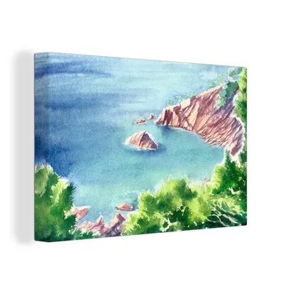 Produktbild von OneMillionCanvasses® - Leinwandbilder - 150x100 cm, Meer - Berge - Wald, Wandbilder Kunstdruck Wanddekoration