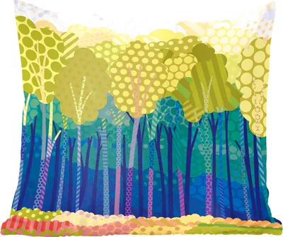 Produktbild von MuchoWow® Zierkissen Sofakissen Wohnzimmer Dekokissen 45x45 cm Eine Illustration von grünen Bäumen in einem Wald - Schlafpolster - Polster für das Sofa