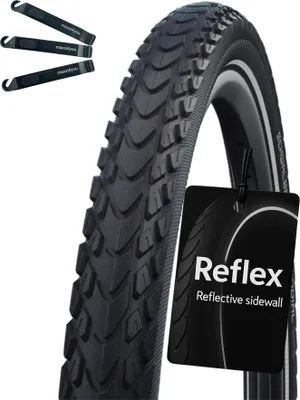 Immagine prodotto di 1 x pneumatico per bicicletta Schwalbe Marathon Mondial Performance Line RaceGuard E-50 nero/riflettente 57-622 (28 x 2,25") incl. leva per pneumatici maxxi4you