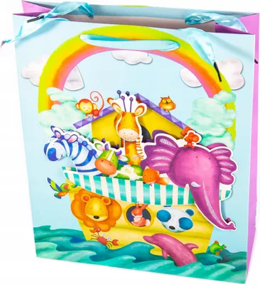 Produktbild von Geschenktüte Kinder Bunt - Geschenkverpackung 26x32cm - Stabile Papiertüte - 4 Fröhliche Motive
