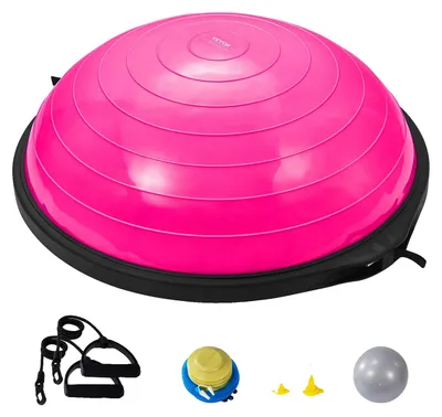 Image de VEVOR Semi-ballon de gymnastique, 66 cm Balance Ball-Trainer, 680 kg de capacité de charge Ballon de stabilité, Ballon de yoga avec bandes de résistance & pompe à pied, Ballon de yoga force-fitness dans la salle de fitness à domicile, rose