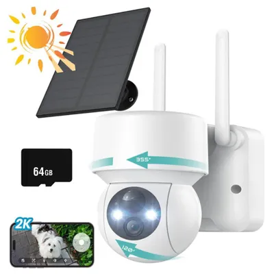 Produktbild von ieGeek 2K Überwachungskamera Aussen Solar mit PTZ, IP Kamera Outdoor mit PIR, Alexa, 64GB