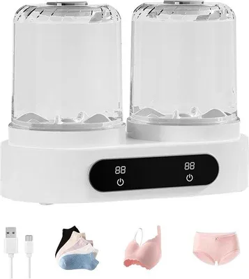 Produktbild von Mini-Waschmaschine für Unterwäsche und Babykleidung, tragbare Camping-Waschmaschine mit 2 Waschprogrammen, Fassungsvermögen 1500 ml x 2, mobile Waschmaschine mit Oberlader, weiß
