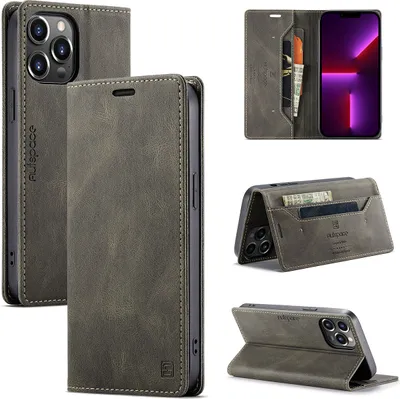 Produktbild von iPhone 14 Pro Max Brieftasche Hülle, Retro Kunstledertasche Stand Schutzhülle für iPhone 14 Pro Max Kupfer