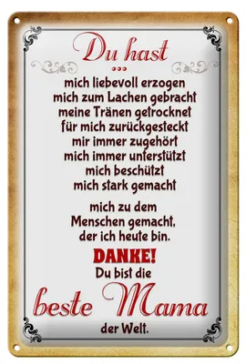 Produktbild von Blechschild Spruch 20x30cm Danke du bist die Beste Mama