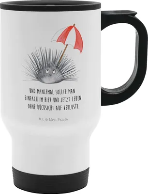 Produktbild von Mr. & Mrs. Panda Kaffeebecher To Go Seeigel - Weiß - Geschenk, Achtsamkeit, Selbstakzeptanz, Selbstliebe, Becher, Thermobecher, thermosbecher, Leben, Lebe, Meerestiere