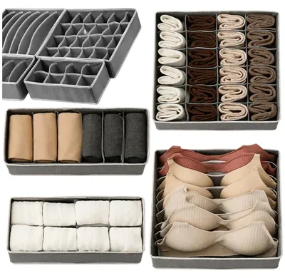 Image de Lot de 4 rangements pour armoire, compartiments à vêtements, gris