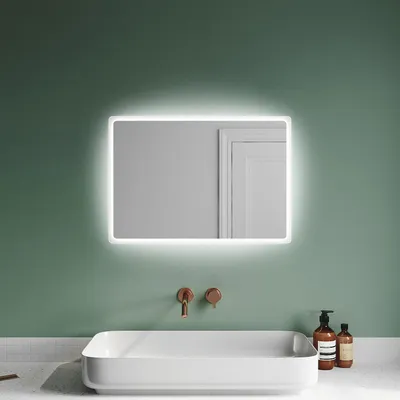 Produktbild von SONNI Badspiegel 60 x 40cm mit LED energiesparend Beleuchtung Randmatter Lichtstreifen IP44 Kupferfrei und bleifrei Spiegel Wandspiegel