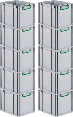 Produktbild von SparSet 10x Eurobox NextGen Color | HxBxT 32x30x40cm | 30 Liter | Griffe grün geschlossen | Glatter Boden | Grau | Eurobehälter, Transportbox, Transportbehälter, Stapelbehälter