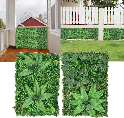 Imagen del producto de Panel de pared decorativo con plantas artificiales, 2 paneles con hojas, 60 x 40 cm, apto para interiores y exteriores