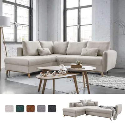 Produktbild von MIUFORM Scandic Lagom - Ecksofa mit Bettfunktion L-FORM LINKS - 242x202cm - Beige - Sofa Schlafsofa Couch