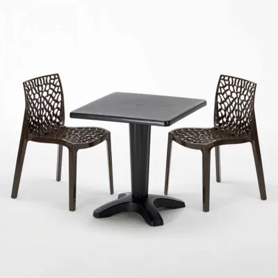 Produktbild von Schwarz Quadratisch Tisch und 2 Stühle Farbiges Polypropylen-Innenmastenset Grand Soleil Gruvyer Aia - Braun