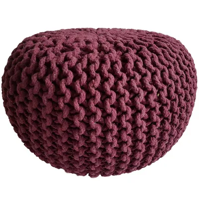 Obrázek produktu pro Pletený pouf pouf sedák pouf sedák pouf hrubý pletený pouf bordeaux Ø 45cm