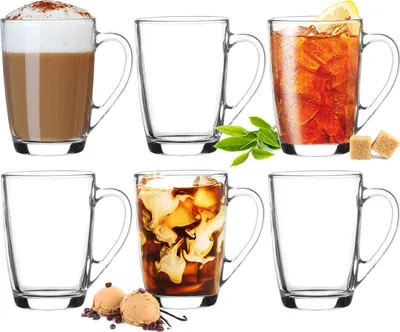 Produktbild von PLATINUX Kaffeegläser Teegläser mit Griff Set 6 Teilig Coffee 250ml (max. 320ml) Frühstücksgläser Trinkgläser Macchiato