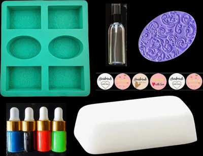 Produktbild von GKA XL farbige Seifen Seifenherstellung Set Ornamente Muster Seifenfarbe weiße Seife Sheabutter und viel Zubehör