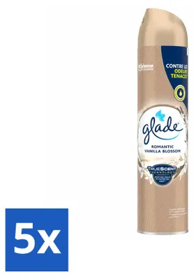 Imagen del producto de 5 aerosoles ambientadores Glade, aroma Vainilla Romántica, 300 ml, pack ahorro, 5 unidades