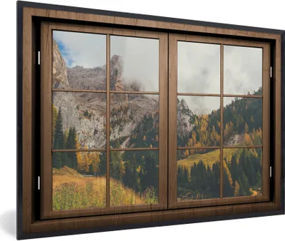 Produktbild von MuchoWow® MuchoWow® Gerahmtes Poster Aussicht - Berg - Baum 90x60 cm - Poster mit zchwarzem Bilderrahmen - Fotorahmen - Foto-Plakat