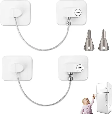 Produktbild von 2 Kühlschrankschlösser, Kühlschranktürschloss, Schrankfensterschloss mit 4 Schlüsseln, weiß