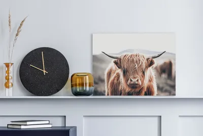 Produktbild von MuchoWow® - Leinwandbilder - Schottischer Highlander - Berg - Hoorn, Wandbild, Wanddeko Bilder Wohnzimmer, 40x30 cm