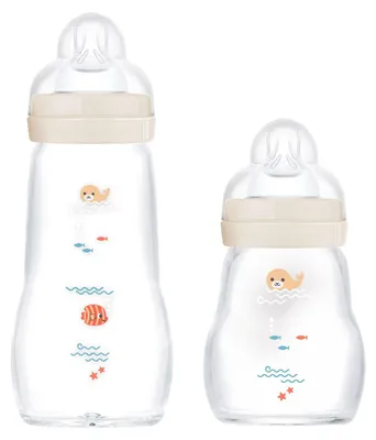 Produktbild von MAM Baby Glas Flaschen 2er Pack Feel Good ab Geburt 170 ml & 260ml, Glass Feeding Baby Bottle, Uni
