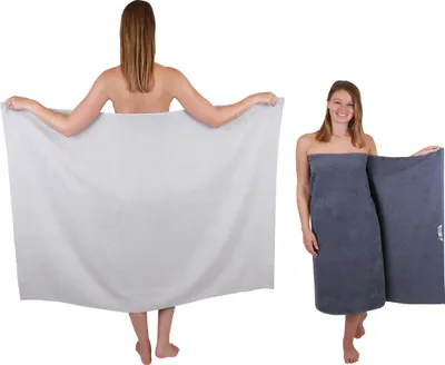 Produktbild von Betz 2 Stück XXL Duschtücher 100 x 150 cm BERLIN  Badetücher 100% Baumwolle Farbe – silbergrau-dunkelgrau