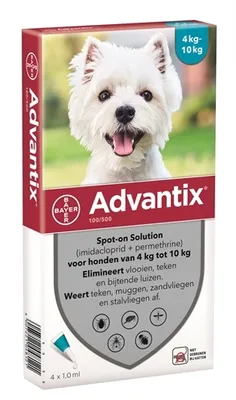 Produktbild von Bayer Advantix Spot On Floh- und Zeckenschutz für Hunde 4-10 kg, 4 Pipetten à 1,0 ml
