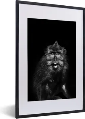 Produktbild von MuchoWow® MuchoWow® Gerahmtes Poster Tierprofil Makake in schwarz und weiß 40x60 cm - Poster mit zchwarzem Bilderrahmen - Poster in Rahmen