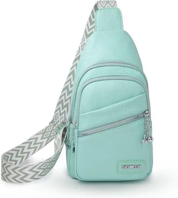 Produktbild von Unyqoos® Damen Crossbody-Slingbag aus wasserdichtem Kunstleder, Grün, 19×8×30 cm, verstellbarer Gurt 25–45 cm, 2 Hauptfächer, 320 g