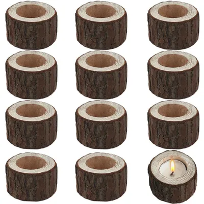 12er-Set Teelichthalter aus Holz, Vintage, 63x60x39 mm