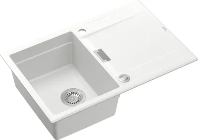 Obrázok produktu pre QUADRON Drez 1-drezový drez | Rozmery: 76 x 50 x 21,5 cm | OWEN 111 | Kuchynský drez Granitový drez z GraniteQ so sifónom | Biela a oceľová farba