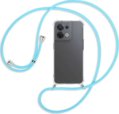 Produktbild von Handykette Backcover-Schutzhülle mit Band (Metall silberfarben) für Oppo Reno8 5G (CPH2359, 6.4'') - himmelblau