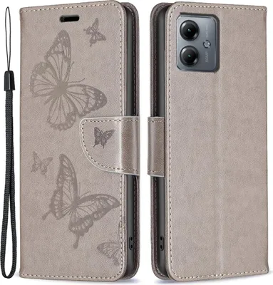 Produktbild von Motorola Moto G14 Hülle - Coverup Schmetterlinge Klapphülle - Taupe Grau