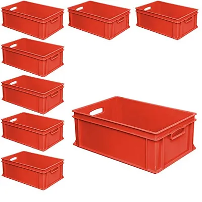 Produktbild von 8 Eurobehälter mit 2 Durchfassgriffen, LxBxH 600 x 400 x 220 mm, 43 Liter, PE-HD rot