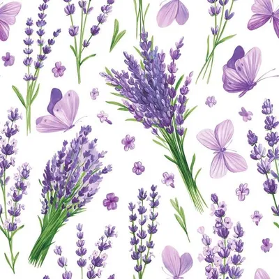 Produktbild von 20 Servietten Lavender with violet Butterflies - Lavendelbund mit Schmetterlinge 33x33cm