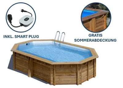 Produktbild von GRE Holzbecken oval Modell Safran 2 620 x 395 x 136 cm, Komplettset + GRATIS Sommerabdeckung