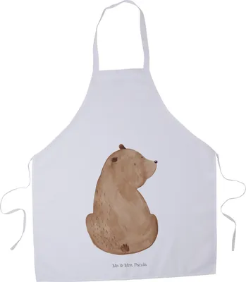 Produktbild von Mr. & Mrs. Panda Kochschürze Bär Schulterblick - Weiß - Geschenk, Küchenzubehör, Vorbinder, Weisheit, Bären, Grillmeister Schürze, Latzschürze, Teddy, Bärenliebe