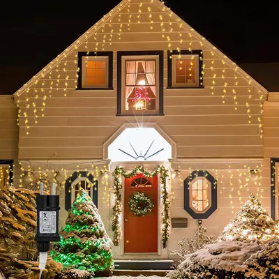 Image de Guirlande lumineuse LED Peviasot, rideau lumineux avec 200 LED, lumière blanche chaude, 5 mètres, 31 V, IP44, 8 modes, idéale pour les fenêtres et les balcons pendant les fêtes de Noël