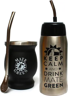 Image de Set à thé Yerba Mate - Thermos Yerbomos pour thé Yerba Mate 580 ml - Tasse à thé en acier inoxydable avec ombilla - Lavable au lave-vaisselle et durable