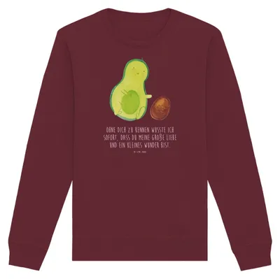 Produktbild von Mr. & Mrs. Panda Organic Sweater Avocado Kern rollt Größe M - Burgundy - Geschenk, Pulli, Baby, Sweatshirt, Bio Baumwoll Pullover, Liebe, Geburtstag, Avocados