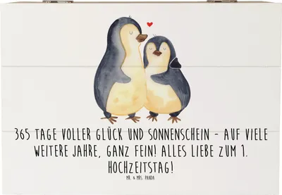 Produktbild von Mr. & Mrs. Panda Holztruhe 1. Hochzeitstag Papierhochzeit 22 x 15 cm - Weiß - Geschenk, handgefertigte Geschenke, Jahrestag, fotobox, Hochzeit, Geschenkbox, Spruch